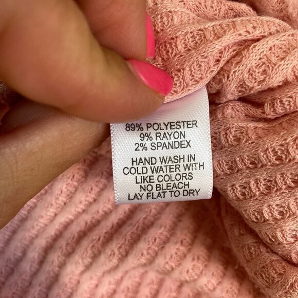 GIBSON BNWOT Pink Long Sleeve Faux Wrap Vneck Top Sz Small New Waffle Knit - Picture 8 of 8